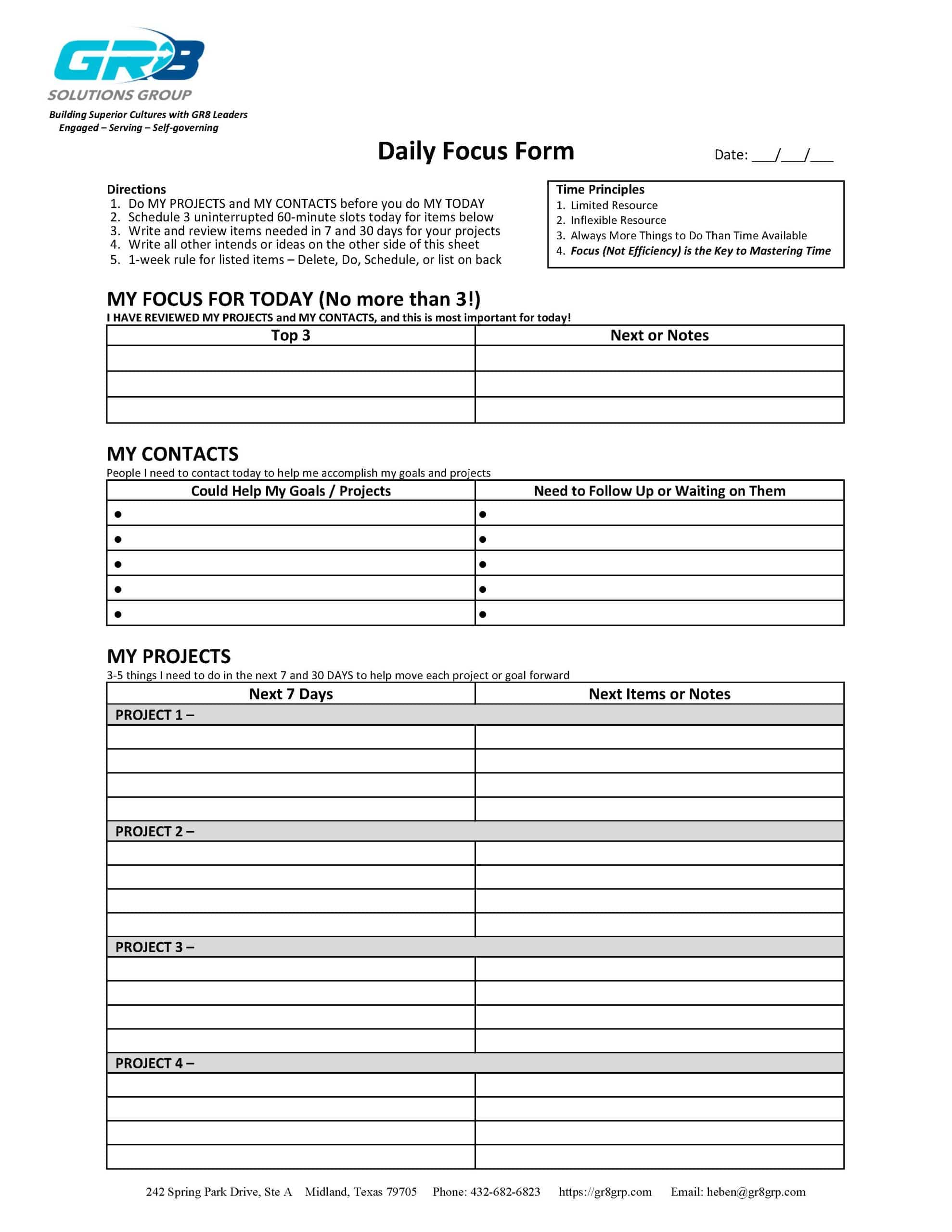 Daily Focus Form